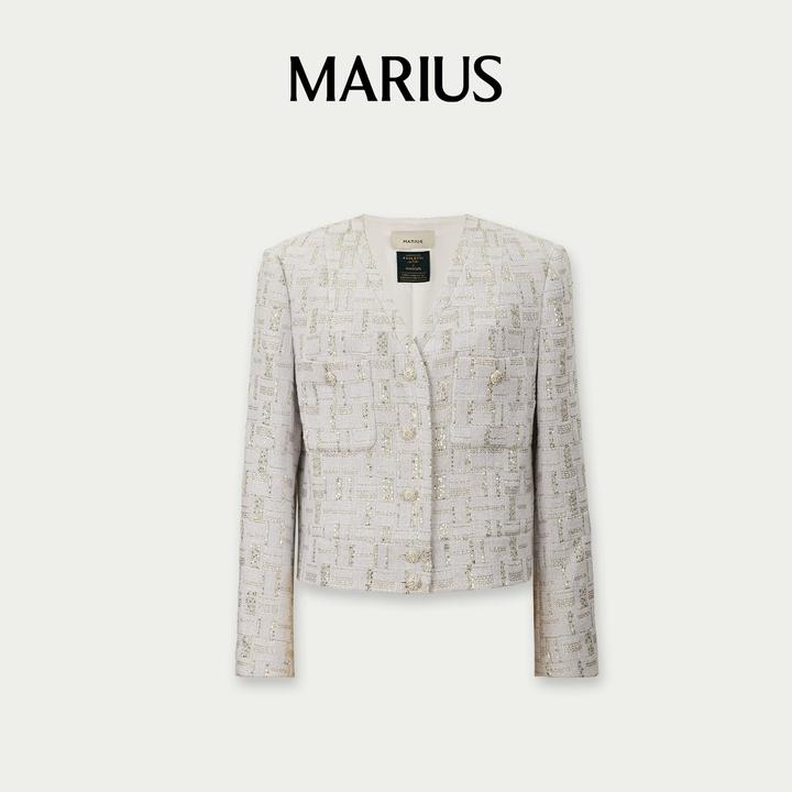 MARIUS“方糖小香”经典时尚帅气通勤日常轻柔平滑V领小香风外套