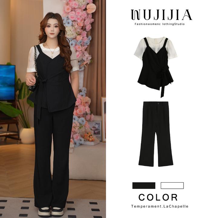 五季家大码胖mm气质设计感套装2025夏季假两件上衣ZL105058洋气