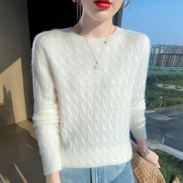 韩版加厚女羊毛衫新款麻花时尚针织衫女士圆领轻奢打底衫百搭毛衣