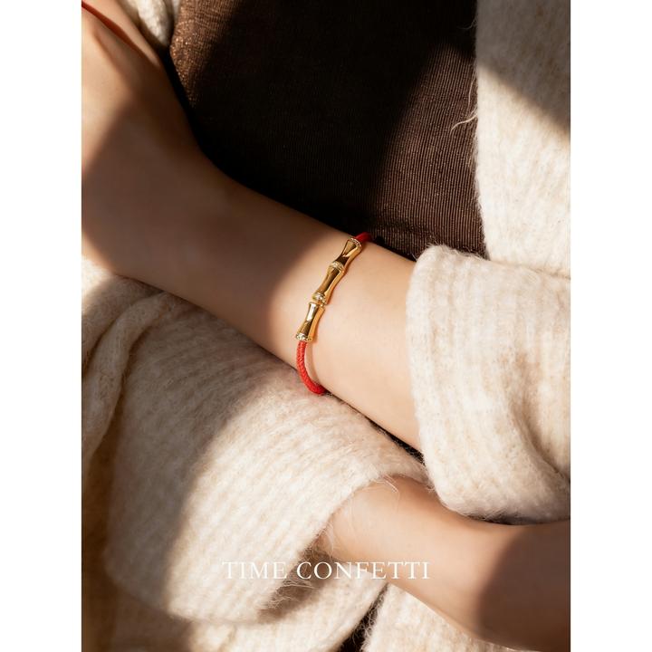 黄铜手链 镀K金【孙二娘】节节高升-百搭精致竹节红绳手链TC 11288
