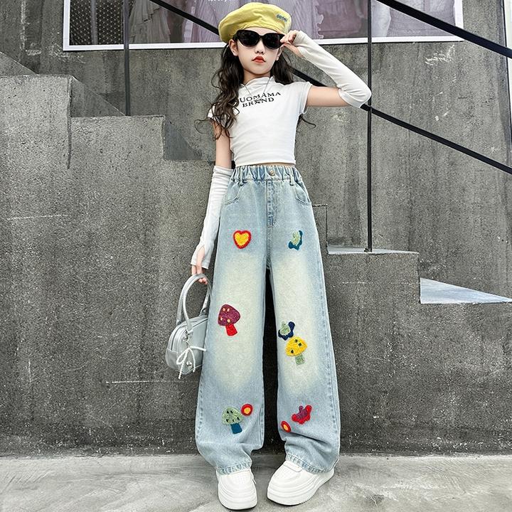 女童牛仔裤春秋2025新款儿童裤子阔腿裤大童休闲裤网红女孩洋气潮