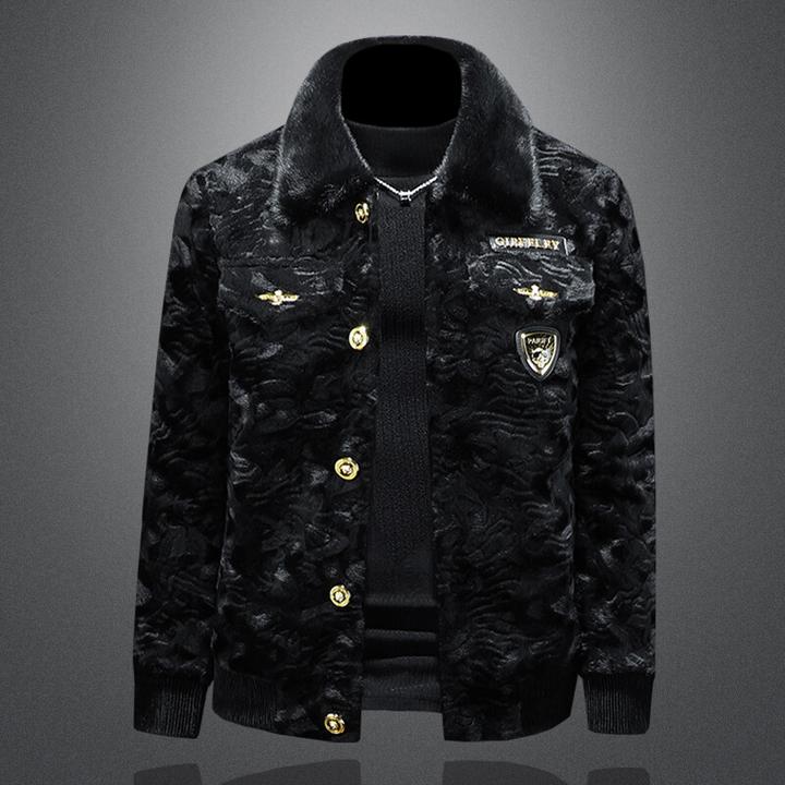 斯狄奈勒冬季新款皮草加厚翻领外套男高端高档毛领抗寒保暖夹克潮