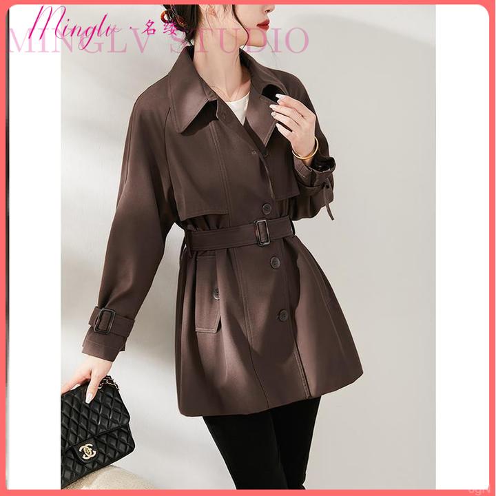 名缕时尚百搭2025春秋新款气质双排扣通勤收腰感风衣外套女