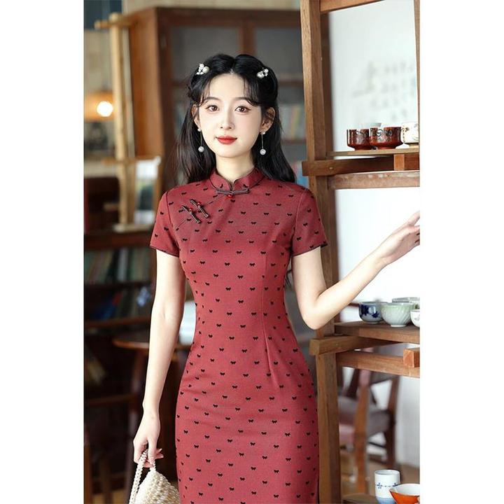 安克拉红旗袍小个子2025春夏季新款新中式改良版连衣裙气质显瘦女