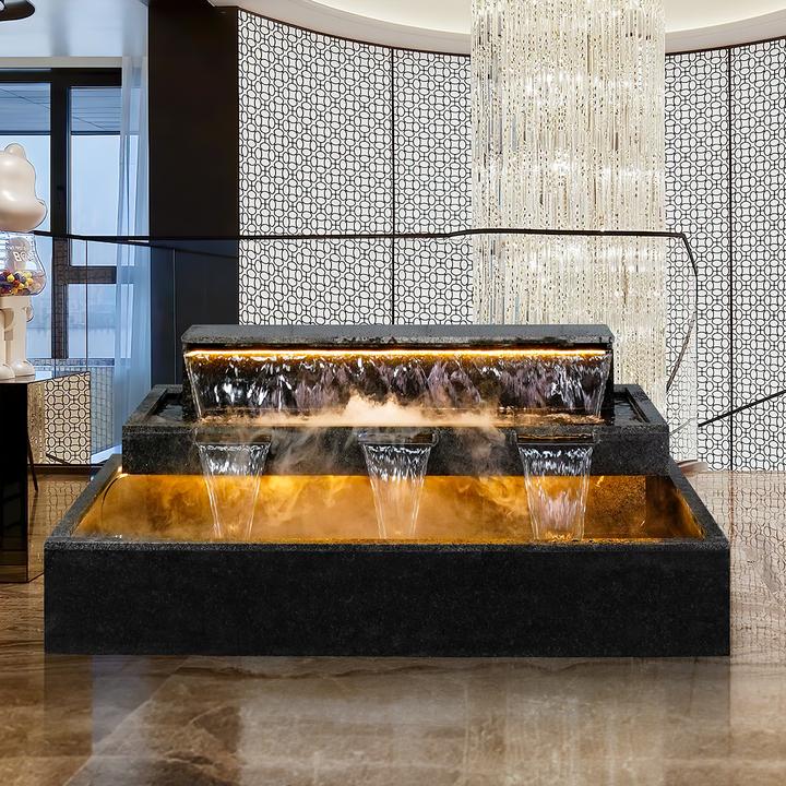 石头流水喷泉瀑布鱼池阳台庭院水景定制造景墙水幕墙装饰假山摆件