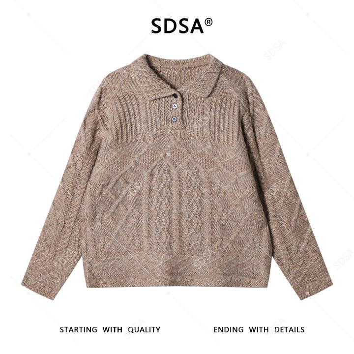 SDSA男士秋冬新款痞帅男装复古纽花polo领针织衫慵懒风百搭毛衣