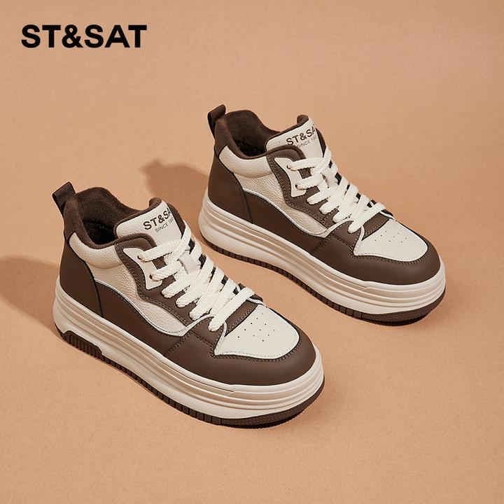 星期六拼色低帮板鞋女士2025新款秋冬加绒休闲鞋百搭显脚小运动鞋