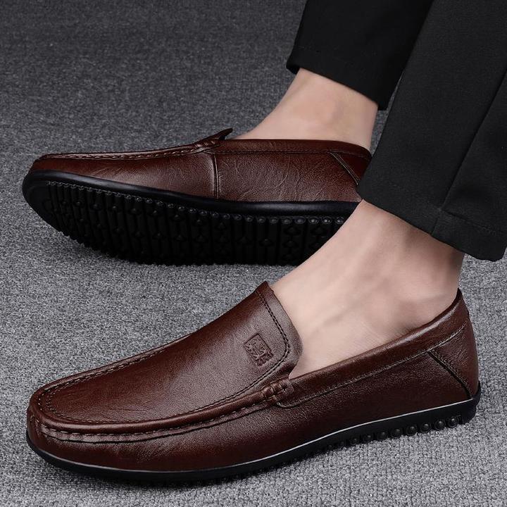 木林森皮鞋男士春季正品透气轻便棕色豆豆鞋男英伦百搭驾车休闲鞋