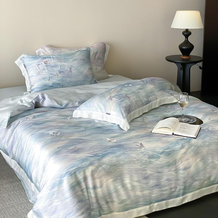 水光蝶梦 高端长绒棉全棉印花刺绣四件套简约轻奢被罩床上用品