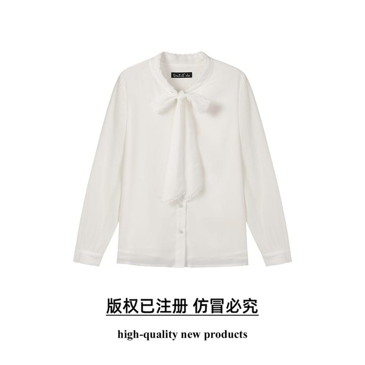 奢姿大码女装2025秋季时尚蝴蝶结飘带衬衫胖妹妹气质花边装饰上衣