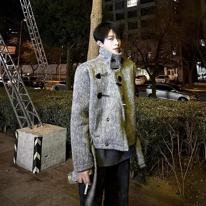 美式复古短款毛呢棉服男款冬季潮牌高级感棉衣痞帅立领设计感外套