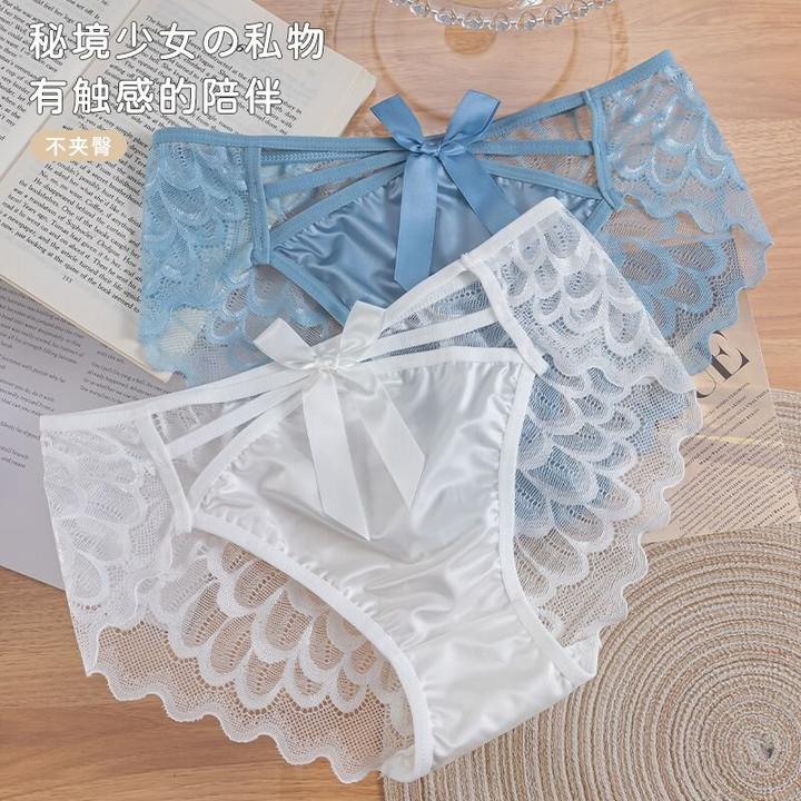 2025新款法式纯欲高开缎面蕾丝内裤女款网纱透气包臀三角短裤