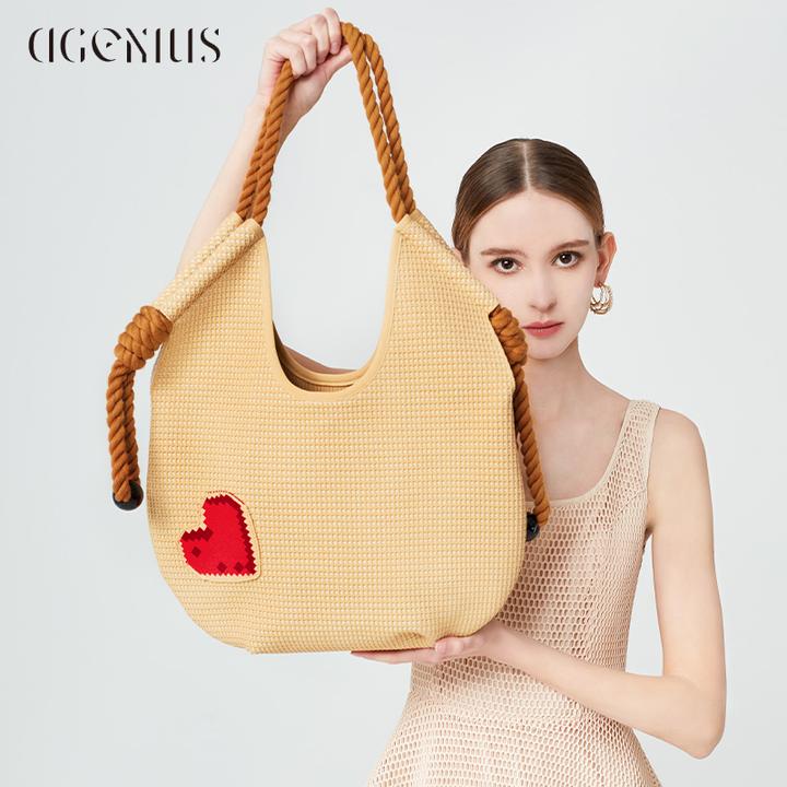 DGENIUS原创托特包包女2025新款大容量爱心通勤单肩包编织手提包
