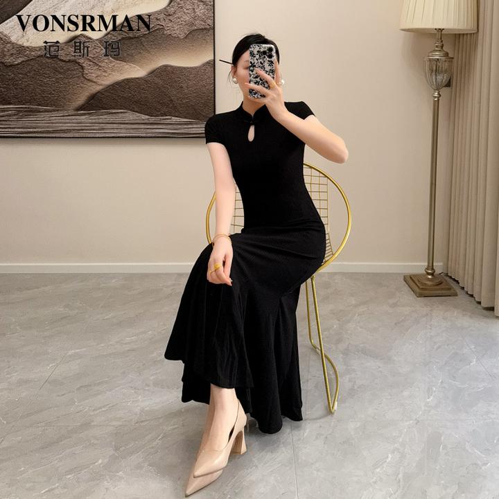 新中式旗袍连衣裙2025新款夏季时尚流行爆款绝美气质鱼尾礼服长裙