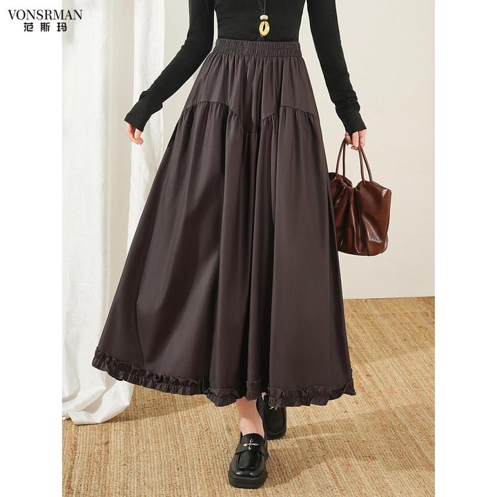 设计感皮裙女半身裙秋冬2025新款高腰遮跨大摆裙显瘦舒适休闲长裙