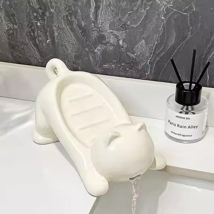 沥水卡通猫咪肥皂盒沥水家用浴室创意可爱香皂盒打孔置物架卫生间