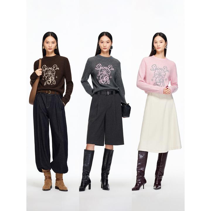 Vero Moda毛衣2025冬季新款含绵羊毛提花圆领简约出游服装女上衣