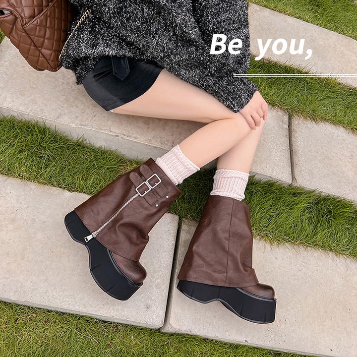 时尚百搭小众网红ins复古设计师秋冬瘦瘦靴女鞋靴子套筒橡胶圆头