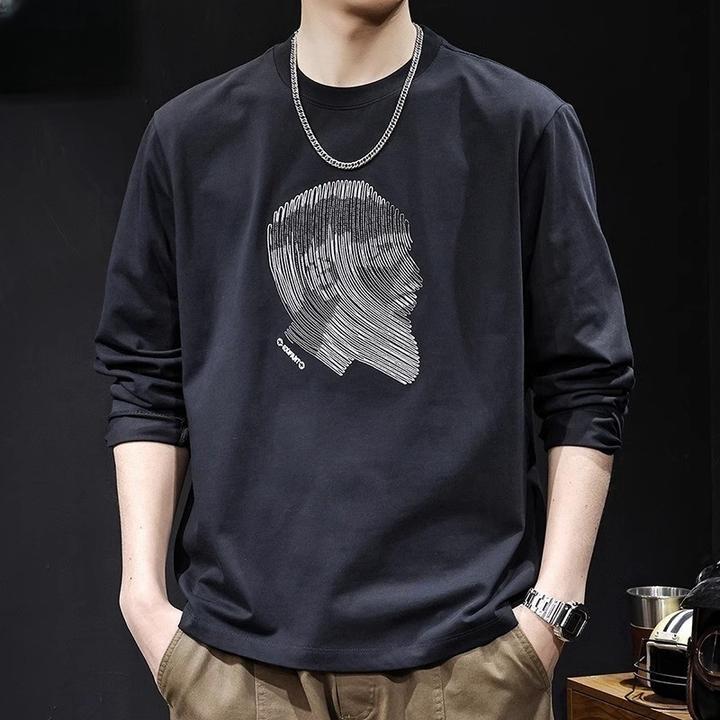 MR.MUDI/穆迪先生春季长袖t恤男2025新款潮印花百搭内搭打底大码