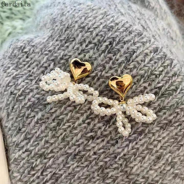 铜合金锆石耳饰 精致蝴蝶结耳环甜美气质爱心耳钉新款轻奢高级感