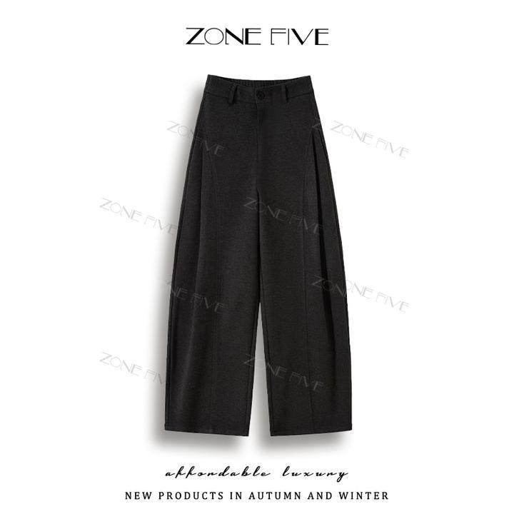 【zonefive】秋冬款厚双面毛呢【贝斯裤】磨毛阔腿裤女时尚休闲裤子