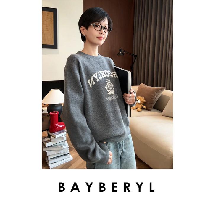 BAYBERYL老贝牛津学院*字母圆领时尚休闲针织衫ZZS5L0204-12/21