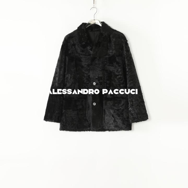 AP洛哥54022CM【静华】黑标/小湖羊单排扣时尚保暖羊毛皮草外套女装