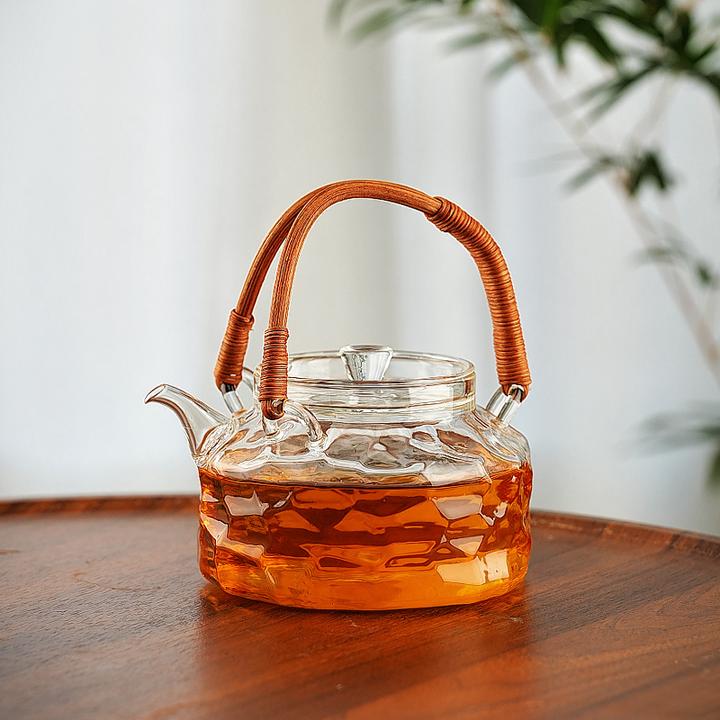 玻璃煮茶壶2025新款家用日式藤编提梁壶纯手工耐高温泡茶器