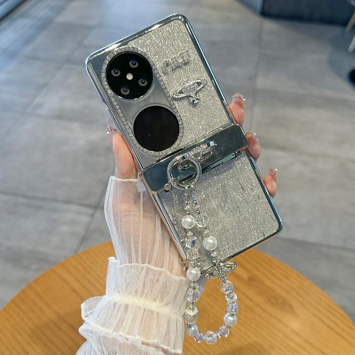 适用华为p50 pocket 2手机壳折叠屏高级感水波纹闪粉西太后保护套