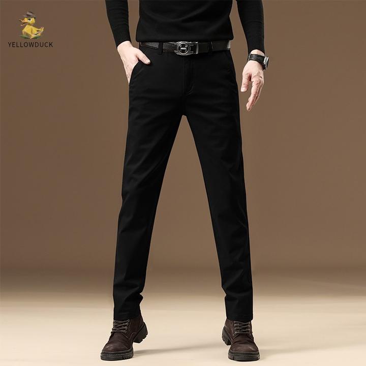 高端纯棉休闲裤男春秋基础百搭直筒商务行政干部高个子加长版裤子