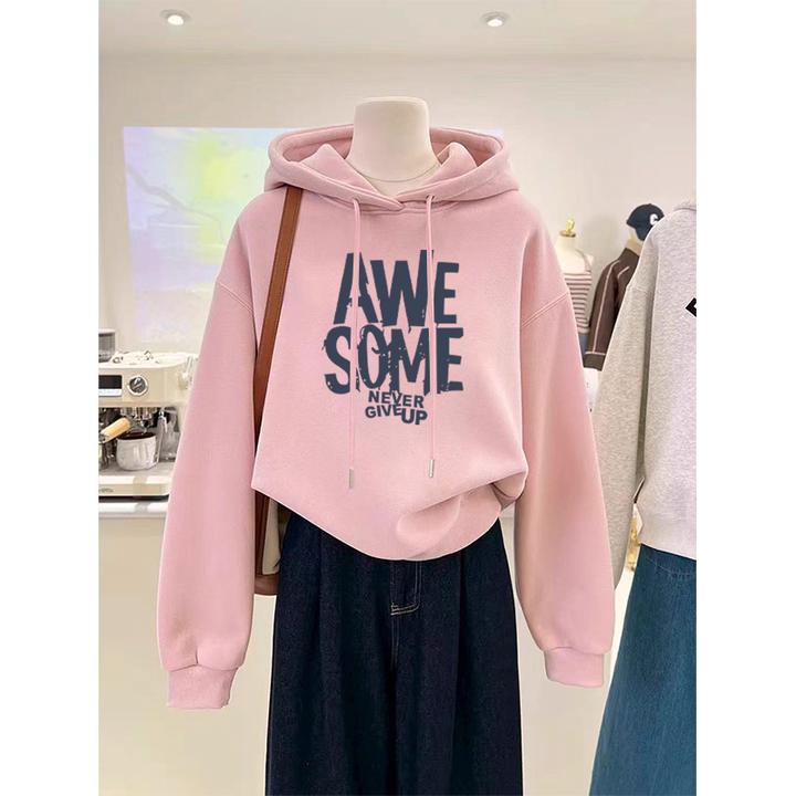设计感小众秋冬新款2025加绒加厚套头连帽卫衣女短款宽松韩版外套