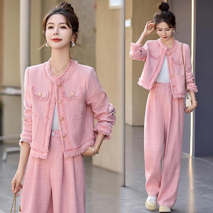 法式高级感小香风套装女2025年春秋款小个子时尚气质直筒裤两件套