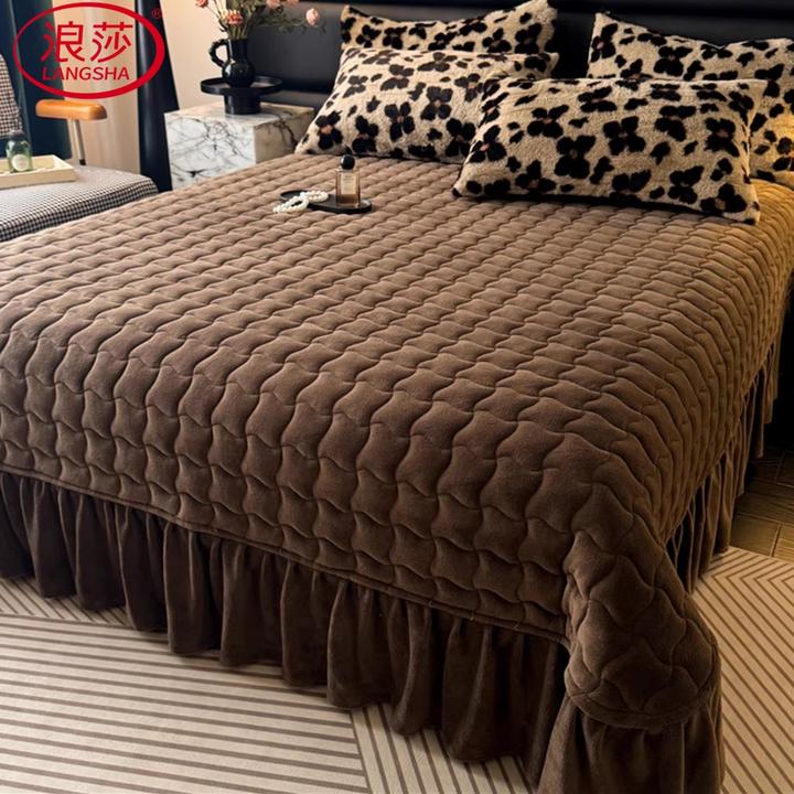 浪莎高克重牛奶绒床盖秋冬季加厚保暖珊瑚绒夹棉床单床罩兔毛绒