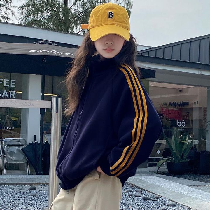 女童中大童运动开衫外套时髦洋气春秋薄款拼接撞色立领儿童上衣服