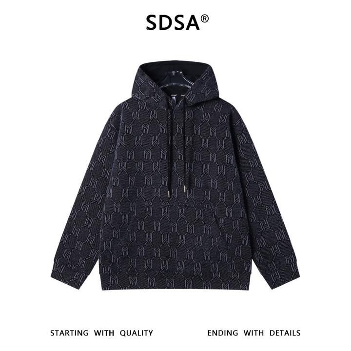 SDSA男士秋冬新款痞帅男装休闲绒毛提花字母抽绳连帽卫衣百搭时尚