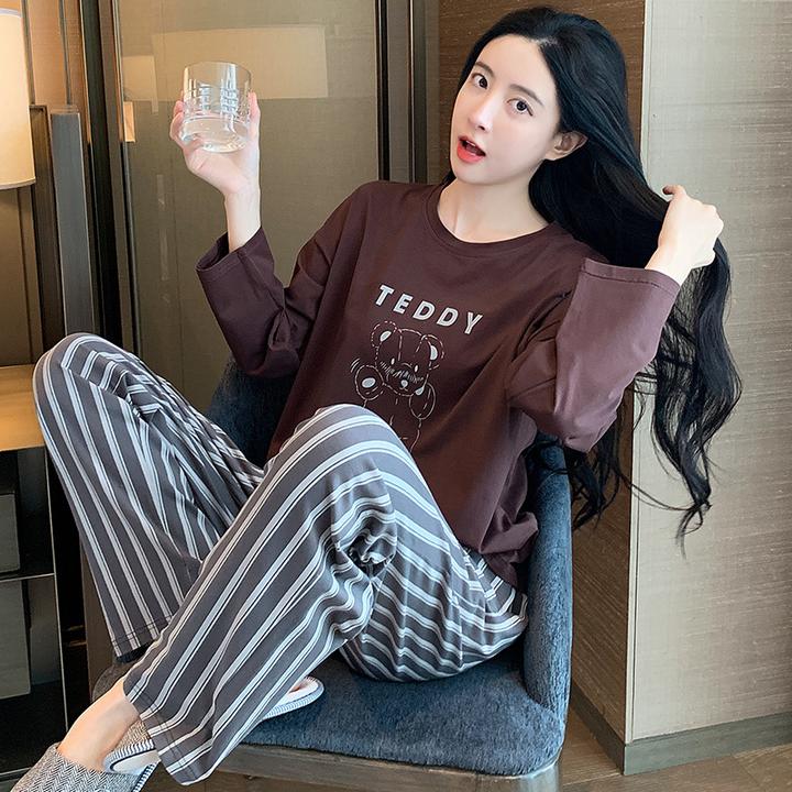 【2025新款】中青年女士睡衣春秋季长袖休闲家居服女款大码圆领套装