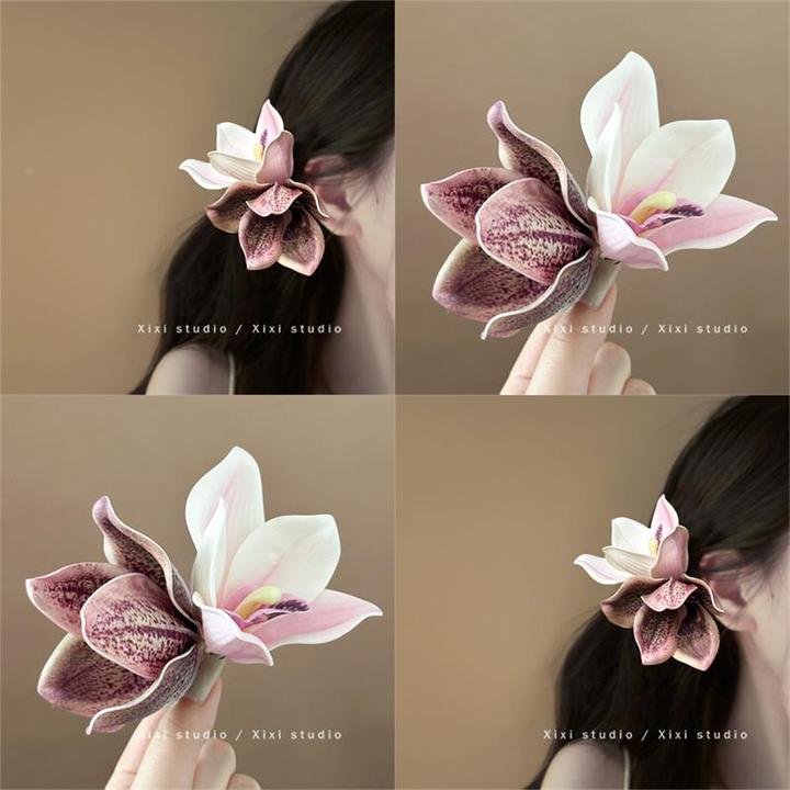 复古粉紫蕙兰花仿真发夹氛围感新中式汉服头花拍照发卡2025夏新品