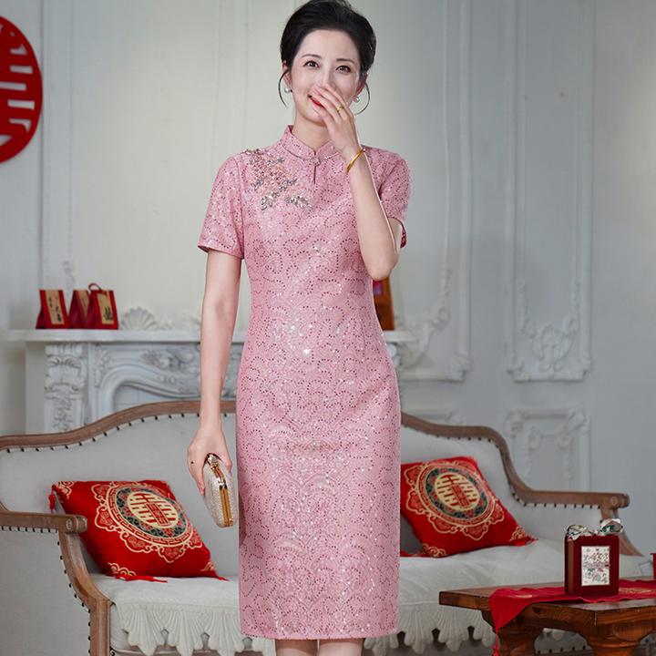 高级感蕾丝旗袍款喜妈妈连衣裙2025新款喜婆婆婚宴装订婚结婚喜服