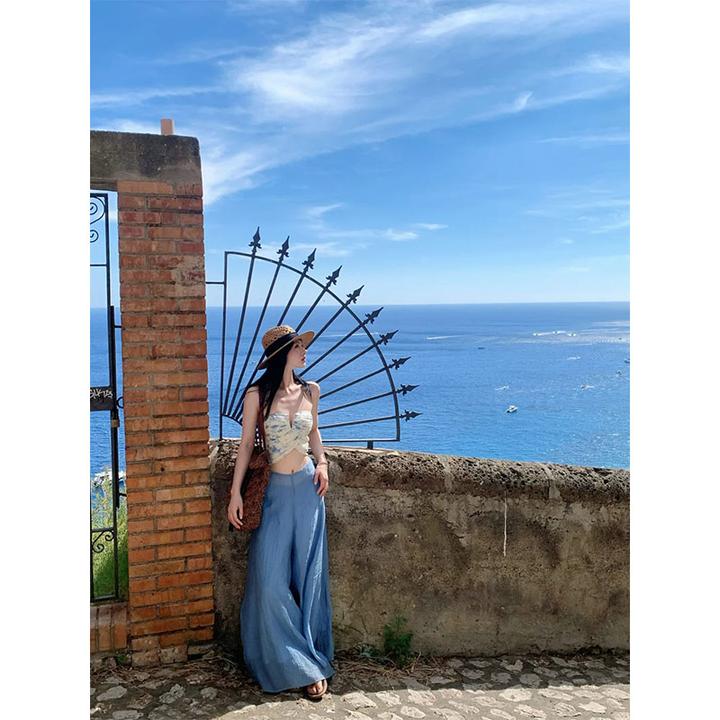 2025年夏季新款高级感洋气韩版抹胸短款上衣女宽松显瘦阔腿裤套装