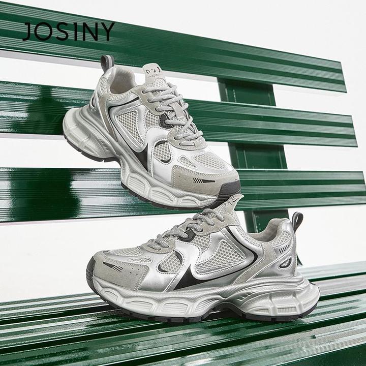 卓诗尼老爹鞋2025春季新款女鞋银色厚底增高运动休闲鞋百搭女鞋