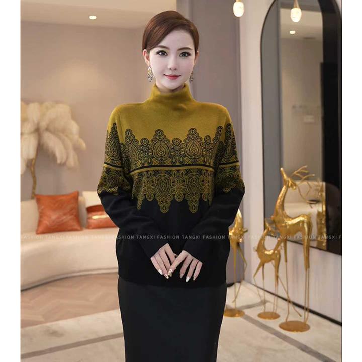 2025年秋冬新款【7875】含绵羊毛打底外穿高领黄色厚款针织衫毛衣女