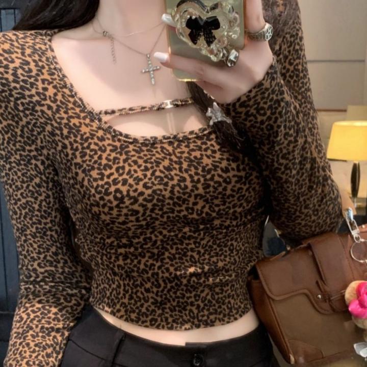 秋季修身短款蝙蝠衫纯色长袖精致上衣爆款可外穿欣旺豹纹设计