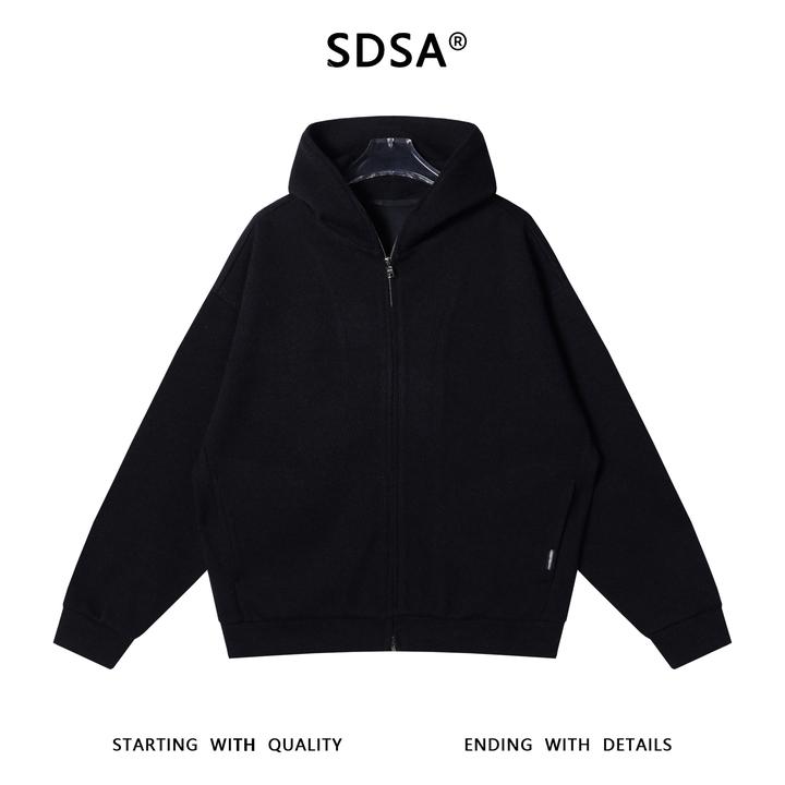 SDSA男士秋冬新款痞帅男装韩版纯色拉链连帽针织卫衣宽松设计师