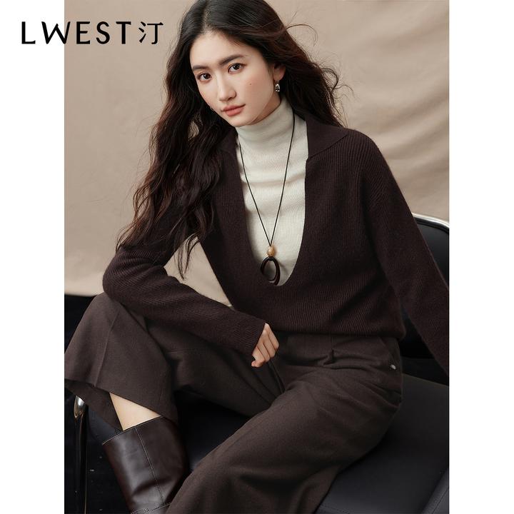 H朗文斯汀深V领针织衫2025冬新款法式慵懒风百搭叠穿宽松毛衣