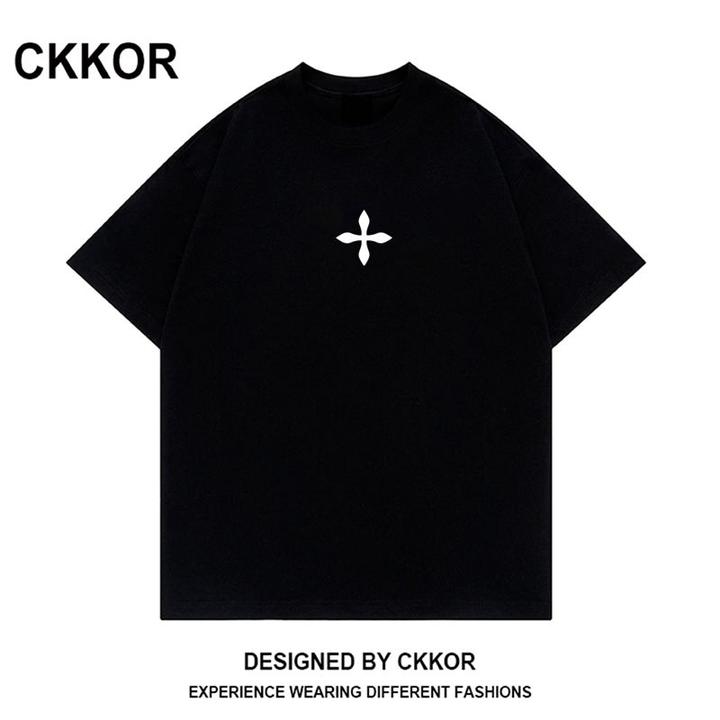 CKKOR美式高街潮牌短袖t恤男女夏季新款宽松休闲百搭情侣圆领上衣