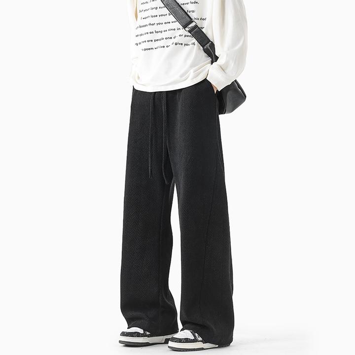 麦穗纹休闲裤男冬季新款加绒加厚欧棉绒美式弯刀长裤宽松潮流裤子