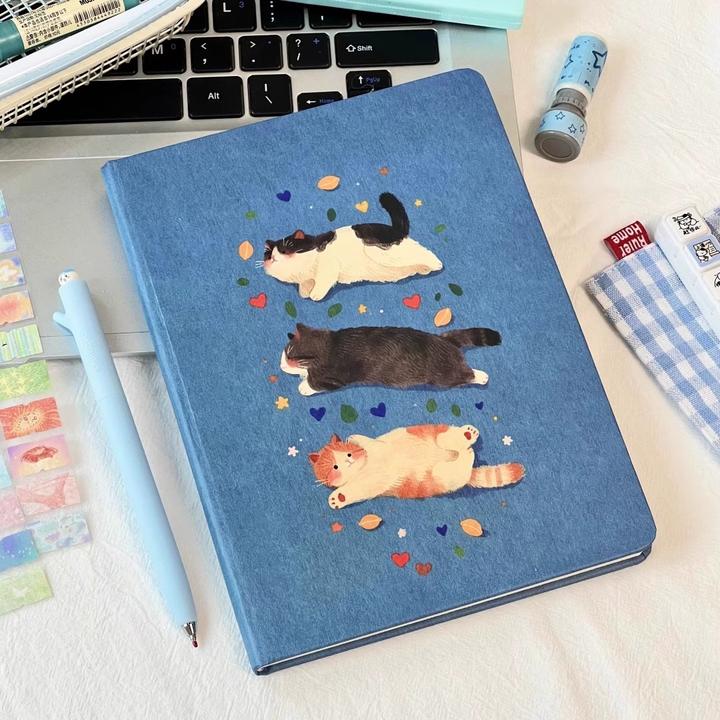 ins软萌肥宅快乐小猫硬壳A5笔记本加厚空白内页学生日程规划绘画