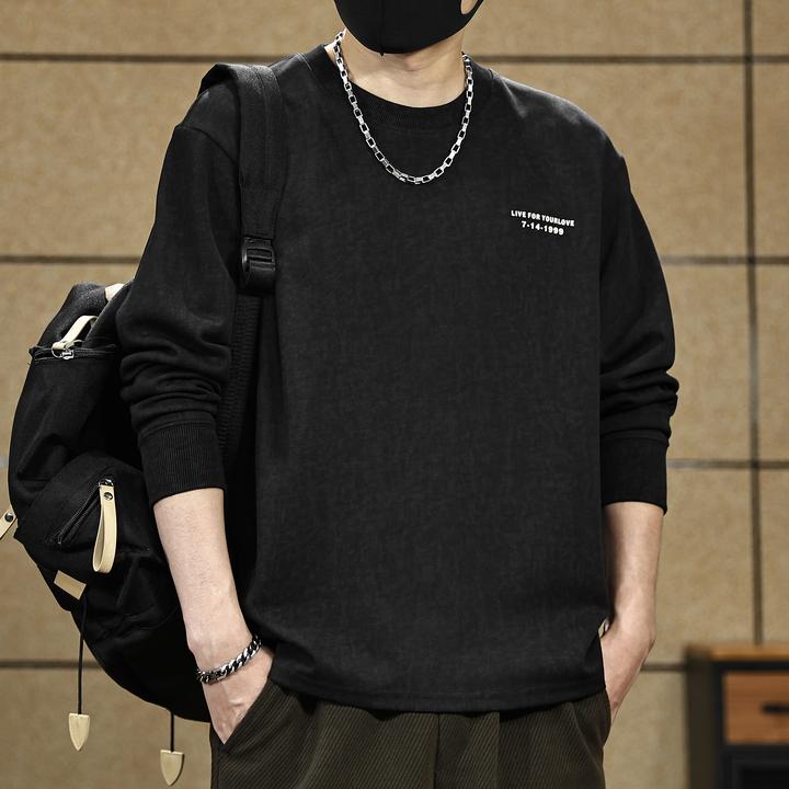 高端美式重磅复古扎染水洗印花T恤男秋季新款简约宽松长袖打底衫T