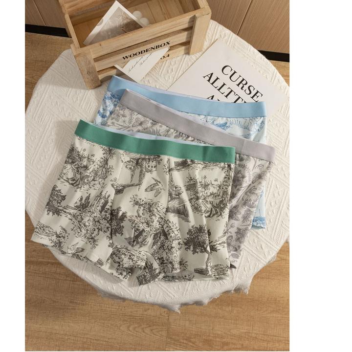 贾鲁萨加高端时尚男士潮流休闲印花纯棉抗菌亲肤透气中腰平角内裤