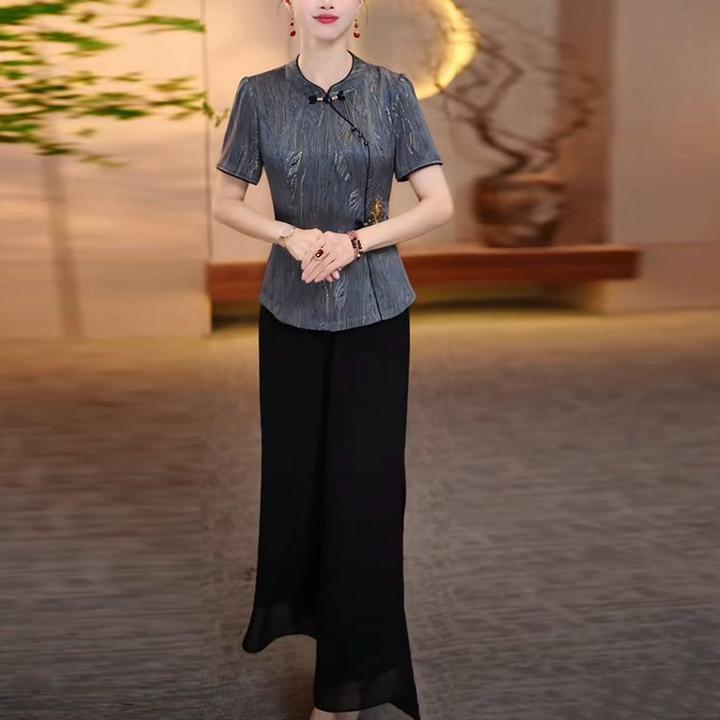 绫罗绸缎新中式复古盘扣套装2025夏季新款洋气质优雅古典两件套装